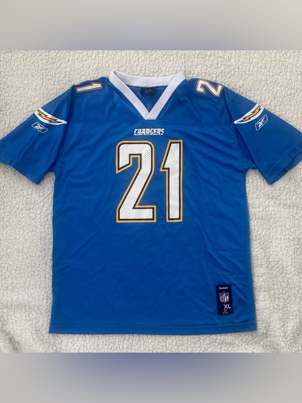 LaDainian Tomlinson San Diego Chargers Reebok NFL Youth XL powder blue jersey.